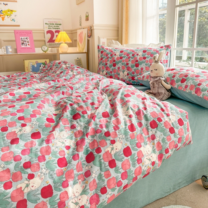 91家纺网 家纺一手货源 找家纺 （总）清雅福2025新款喷气全棉印花13372小清新四件套及单品-单枕套