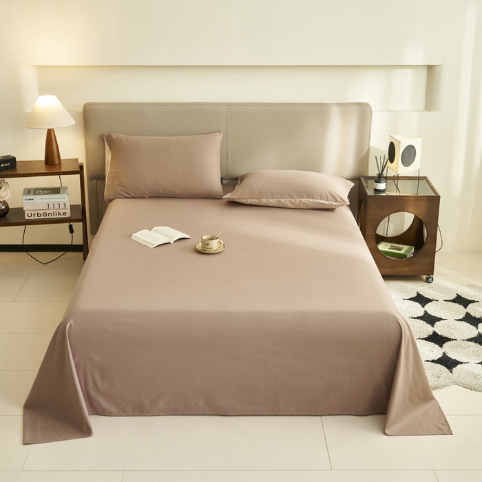 91家纺网 家纺一手货源 找家纺 寐绸家纺 2025新款纯棉13372水洗棉单床单 纯色床单-暗香紫砂