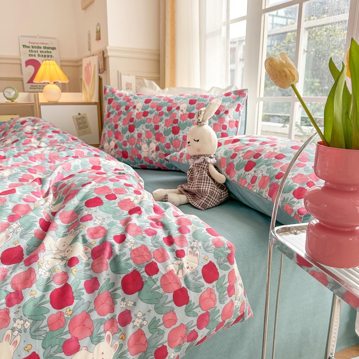 91家纺网 家纺一手货源 找家纺 （总）清雅福2025新款喷气全棉印花13372小清新四件套及单品-单枕套