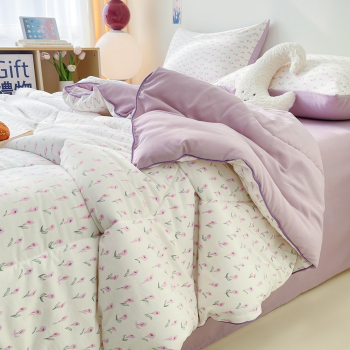 91家纺网 家纺一手货源 找家纺 宜家坊 2025新款水洗棉糯小棉夏被夏被四件套四季被春秋被单人学生双人被子被芯 郁金香花海