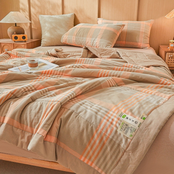 91家纺网 家纺一手货源 找家纺 猎鹿人家纺 A类水洗棉新疆棉花夏被 夏日芳华-橙