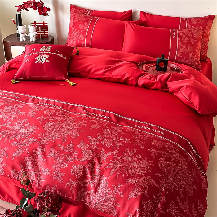 91家纺网 家纺一手货源 找家纺 笙意家纺2025新款水洗冰丝婚庆四件套 花开浪漫