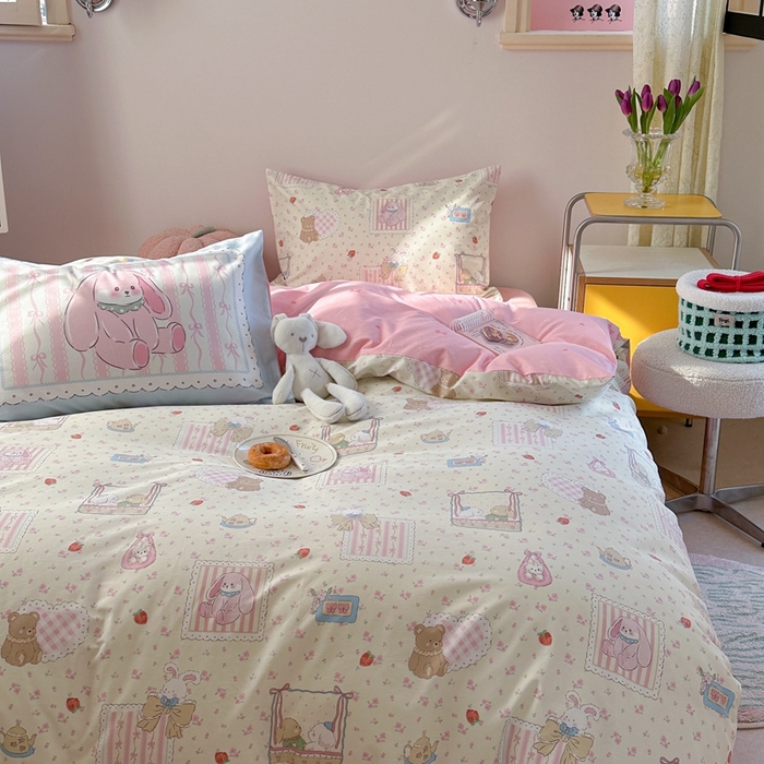 91家纺网 家纺一手货源 找家纺 时年家纺 2025新款全棉数码趣味系列3.0 四件套 软萌小兔