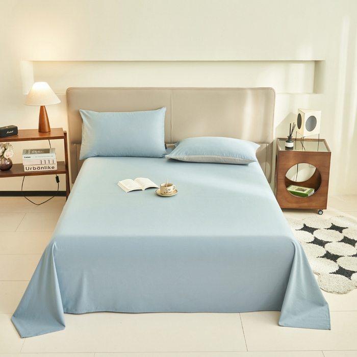 91家纺网 家纺一手货源 找家纺 寐绸家纺 2025新款纯棉13372水洗棉单床单 纯色床单-安然蓝