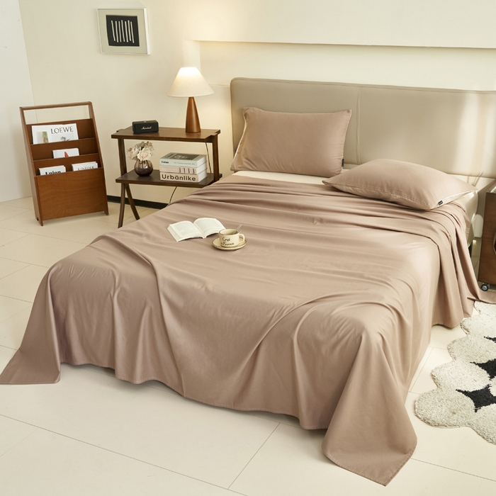 91家纺网 家纺一手货源 找家纺 寐绸家纺 2025新款纯棉13372水洗棉单床单 纯色床单-暗香紫砂