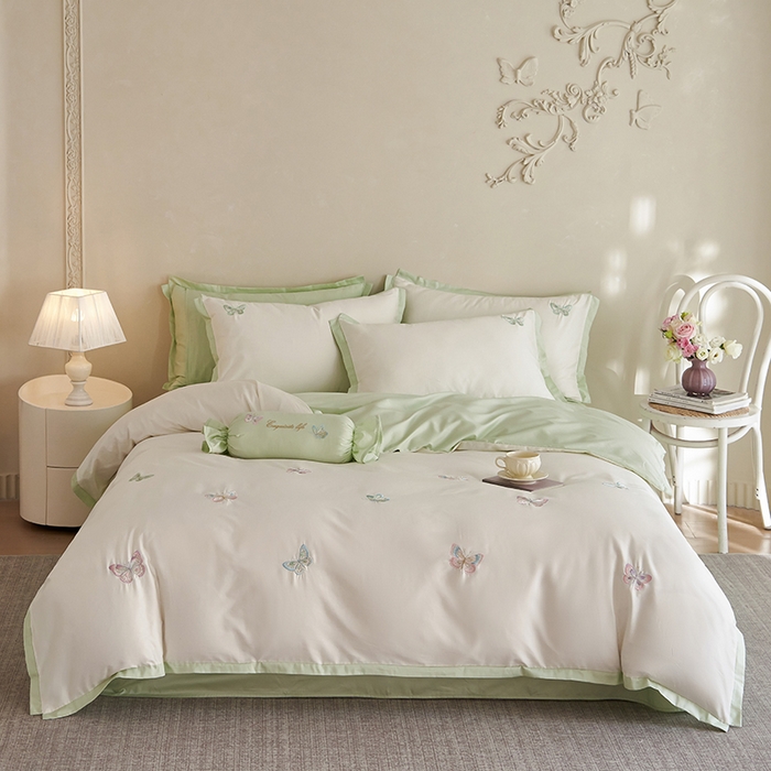 91家纺网 家纺一手货源 找家纺 千朵森 （总）2025 A类长绒棉刺绣拼角款四件套-悦动