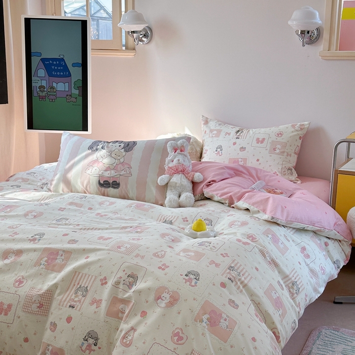 91家纺网 家纺一手货源 找家纺 时年家纺 2025新款全棉数码趣味系列3.0 四件套 萝莉伙伴