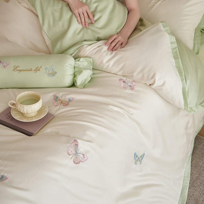 91家纺网 家纺一手货源 找家纺 千朵森 （总）2025 A类长绒棉刺绣拼角款四件套-悦动