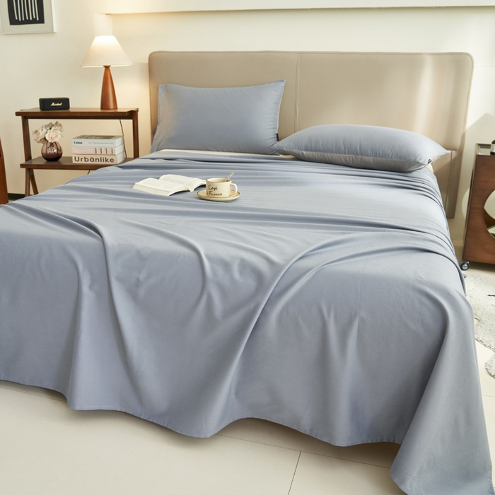 91家纺网 家纺一手货源 找家纺 寐绸家纺 2025新款纯棉13372水洗棉单床单 纯色床单-礁石灰