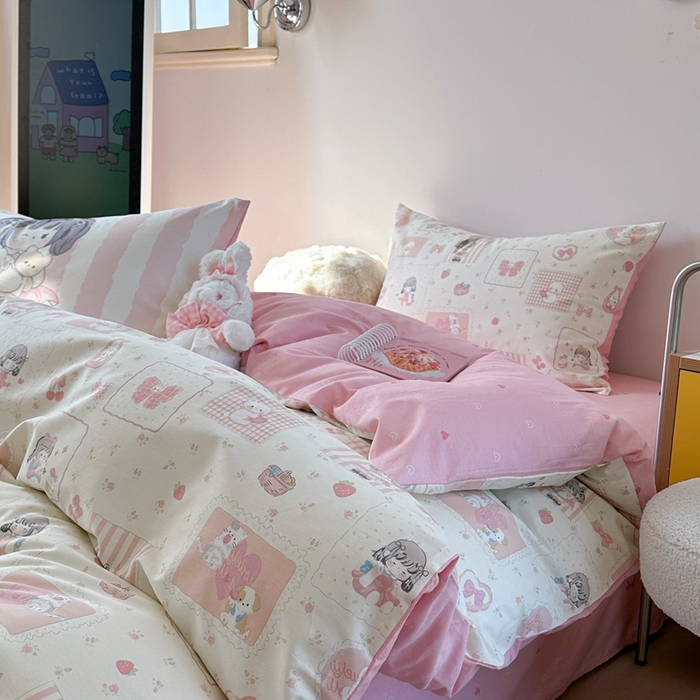 91家纺网 家纺一手货源 找家纺 时年家纺 2025新款全棉数码趣味系列3.0 四件套 萝莉伙伴