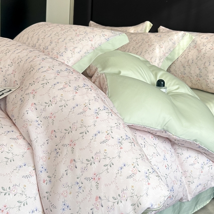 金阳光家纺 2025新款高级简奢款莱赛尔数码印宽边四件套（带礼盒包装） 浅知粉