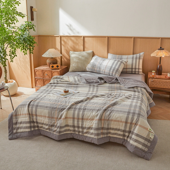 91家纺网 家纺一手货源 找家纺 猎鹿人家纺 A类水洗棉新疆棉花夏被 夏日芳华灰