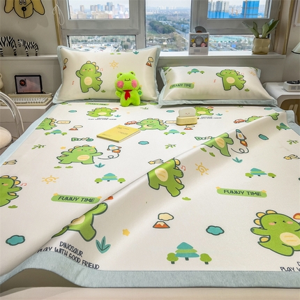 兄弟坊 2025新款数码小清新印花冰丝席 恐龙森林