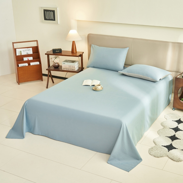 91家纺网 家纺一手货源 找家纺 寐绸家纺 2025新款纯棉13372水洗棉单床单 纯色床单-安然蓝