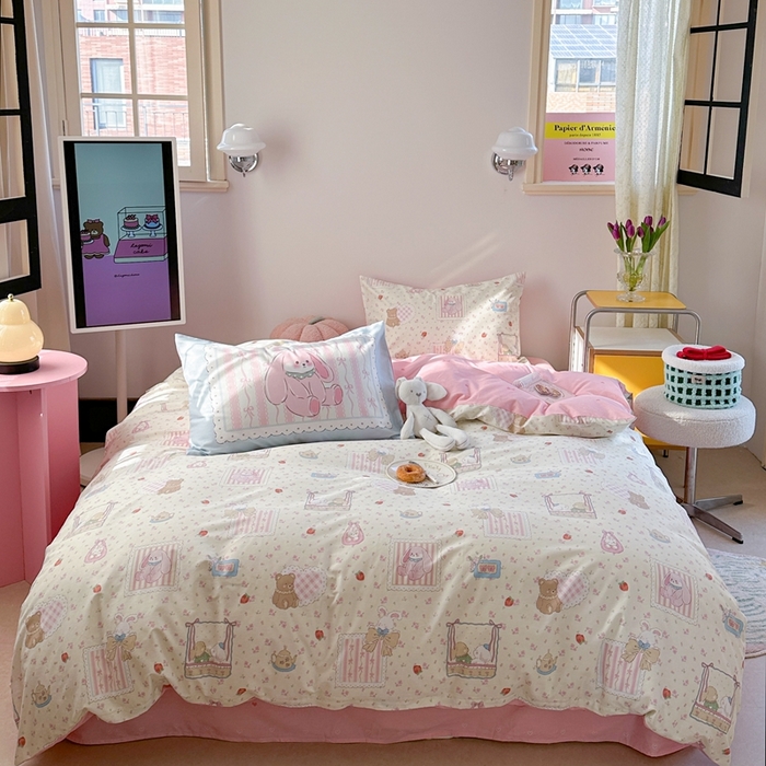 91家纺网 家纺一手货源 找家纺 时年家纺 2025新款全棉数码趣味系列3.0 四件套 软萌小兔