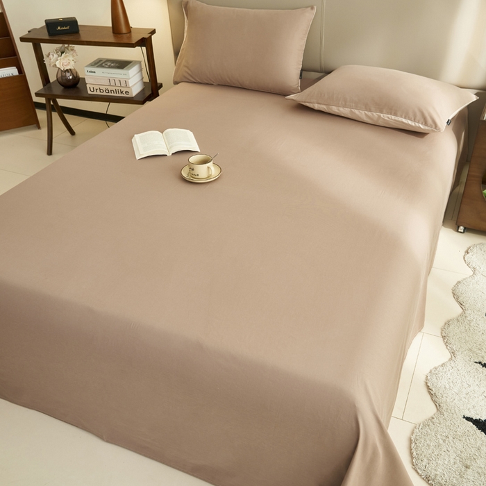 91家纺网 家纺一手货源 找家纺 寐绸家纺 2025新款纯棉13372水洗棉单床单 纯色床单-暗香紫砂