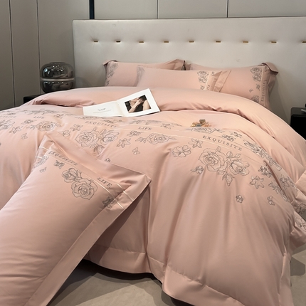 91家纺网 家纺一手货源 找家纺 （总）金牛座家纺 2025新款长绒棉全棉刺绣四件套-倾心系列（配高档礼盒）