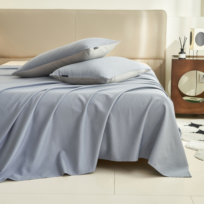 91家纺网 家纺一手货源 找家纺 寐绸家纺 2025新款纯棉13372水洗棉单床单 纯色床单-礁石灰