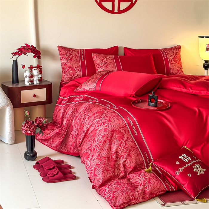 91家纺网 家纺一手货源 找家纺 笙意家纺2025新款水洗冰丝婚庆四件套 永恒之恋