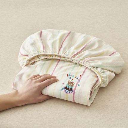 寐绸家纺 2025新款纯棉色织水洗棉竖条单床笠 水洗棉竖条床笠-彩条粉