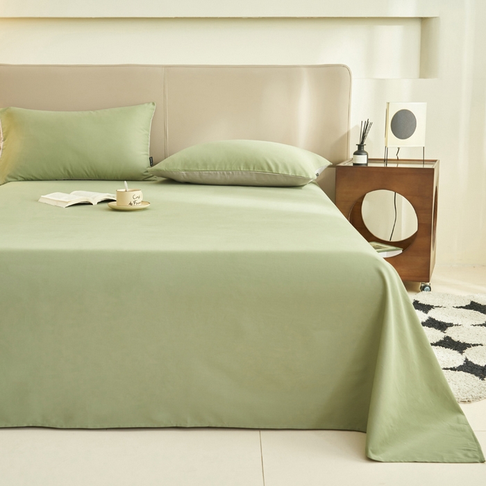 91家纺网 家纺一手货源 找家纺 寐绸家纺 2025新款纯棉13372水洗棉单床单 纯色床单-扶苏-绿