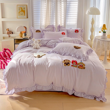 91家纺网 家纺一手货源 找家纺 （总）2025新款高克重立体臻棉法式韩版毛巾绣四件套-音乐萌宠