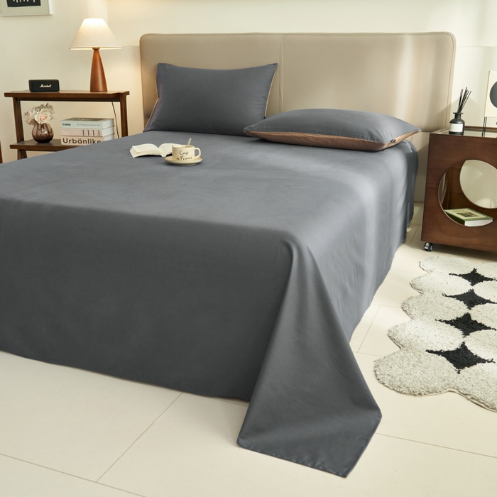 91家纺网 家纺一手货源 找家纺 寐绸家纺 2025新款纯棉13372水洗棉单床单 纯色床单-宝藏灰