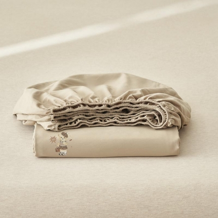 寐绸家纺 2025新款纯棉水洗棉纯色绣花单床笠 水洗棉绣花床笠-驼色