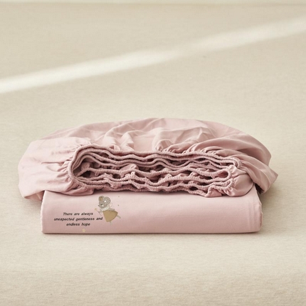 寐绸家纺 2025新款纯棉水洗棉纯色绣花单床笠 水洗棉绣花床笠-豆沙