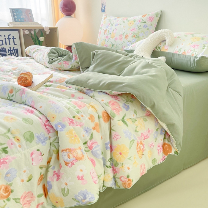 91家纺网 家纺一手货源 找家纺 宜家坊 2025新款水洗棉糯小棉夏被夏被四件套四季被春秋被单人学生双人被子被芯 花花熊