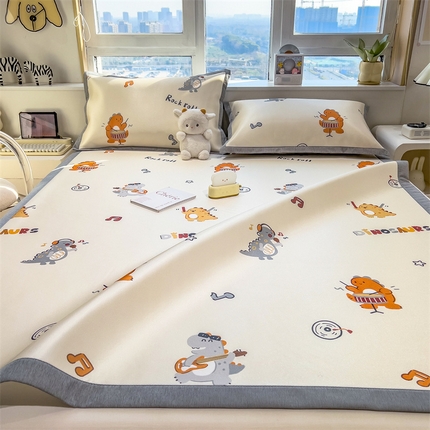 兄弟坊 2025新款数码小清新印花冰丝席 恐龙乐队