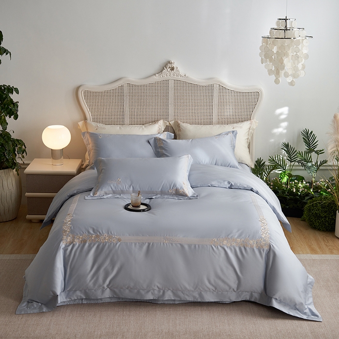 91家纺网 家纺一手货源 找家纺 嗯呢家纺 2025新款A类全棉刺绣四件套 婴儿蓝