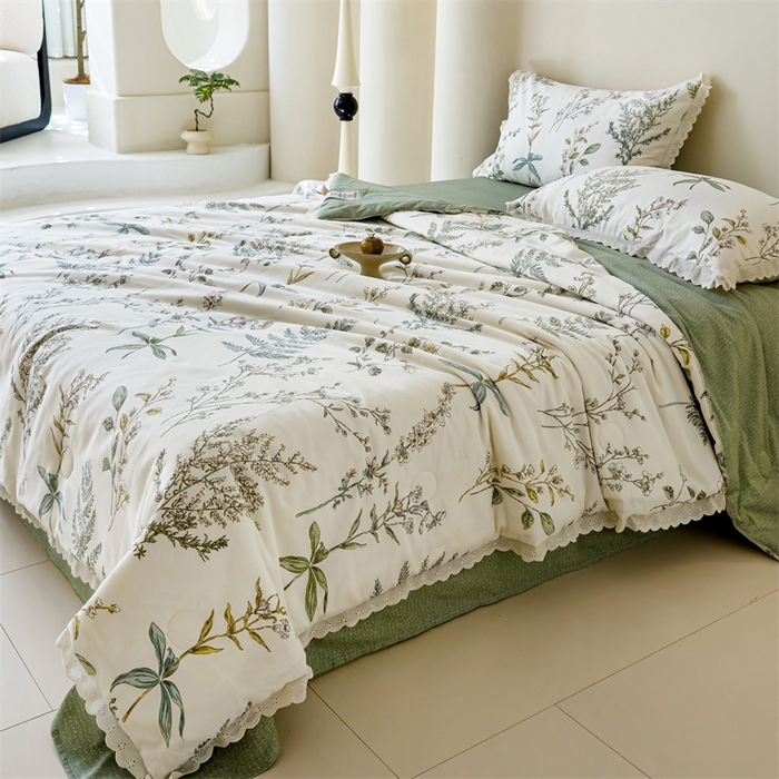 91家纺网 家纺一手货源 找家纺 被窝家纺 2025新款全棉花边大豆夏被四件套 春涧