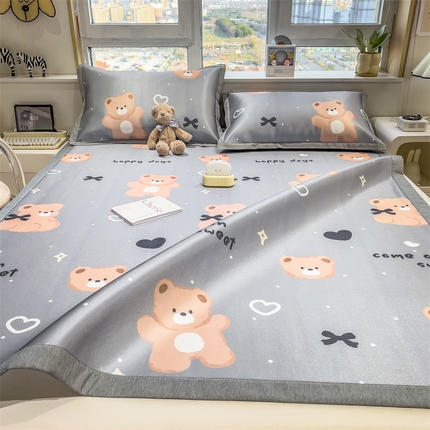 兄弟坊 2025新款数码小清新印花冰丝席 小熊玩偶