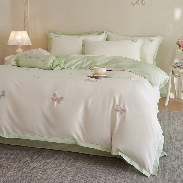 91家纺网 家纺一手货源 找家纺 千朵森 （总）2025 A类长绒棉刺绣拼角款四件套-悦动