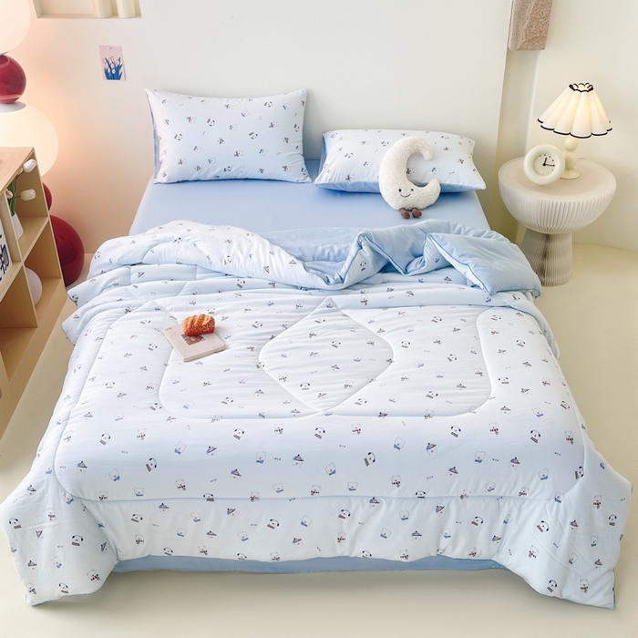 91家纺网 家纺一手货源 找家纺 宜家坊 2025新款水洗棉糯小棉夏被夏被四件套四季被春秋被单人学生双人被子被芯 蓝色小熊