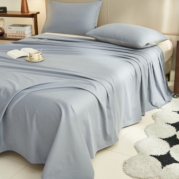 91家纺网 家纺一手货源 找家纺 寐绸家纺 2025新款纯棉13372水洗棉单床单 纯色床单-礁石灰