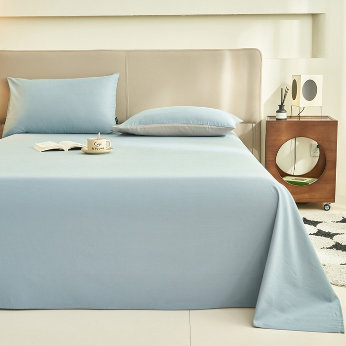 91家纺网 家纺一手货源 找家纺 寐绸家纺 2025新款纯棉13372水洗棉单床单 纯色床单-安然蓝