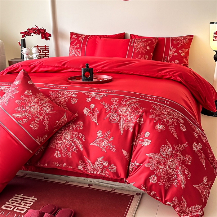 91家纺网 家纺一手货源 找家纺 笙意家纺2025新款水洗冰丝婚庆四件套 锦上添花