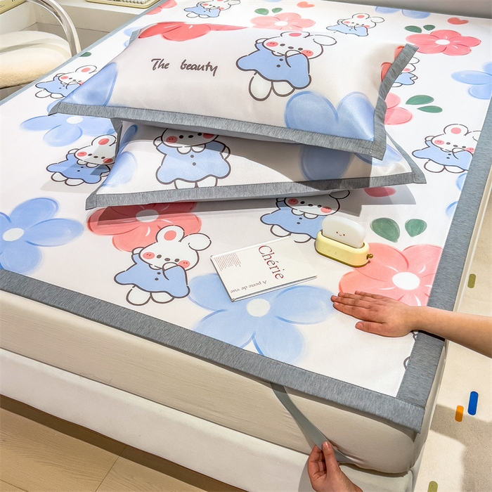 91家纺网 家纺一手货源 找家纺 兄弟坊 2025新款数码小清新印花冰丝席 花园兔子