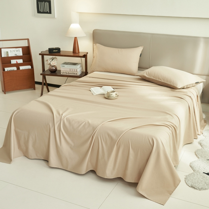 91家纺网 家纺一手货源 找家纺 寐绸家纺 2025新款纯棉13372水洗棉单床单 纯色床单-古巴砂