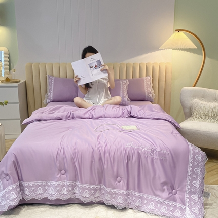 益多眠 2026新款水洗天丝蕾丝花边夏被四件套轻奢夏被花边夏被-公主风 公主-优雅紫