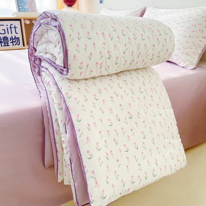 91家纺网 家纺一手货源 找家纺 宜家坊 2025新款水洗棉糯小棉夏被夏被四件套四季被春秋被单人学生双人被子被芯 郁金香花海