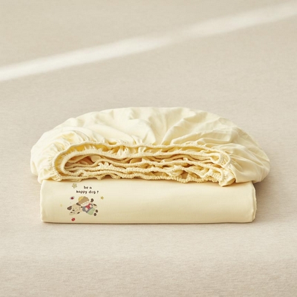 寐绸家纺 2025新款纯棉水洗棉纯色绣花单床笠 水洗棉绣花床笠-米黄