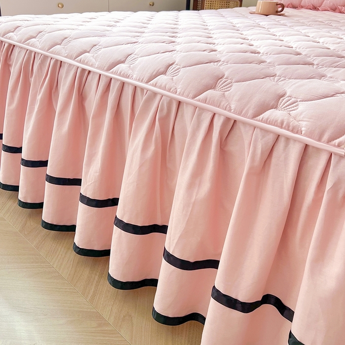 91家纺网 家纺一手货源 找家纺 笠裙2025新款纯棉防水隔尿夹棉加厚床裙-贝壳系列 贝壳胭脂粉