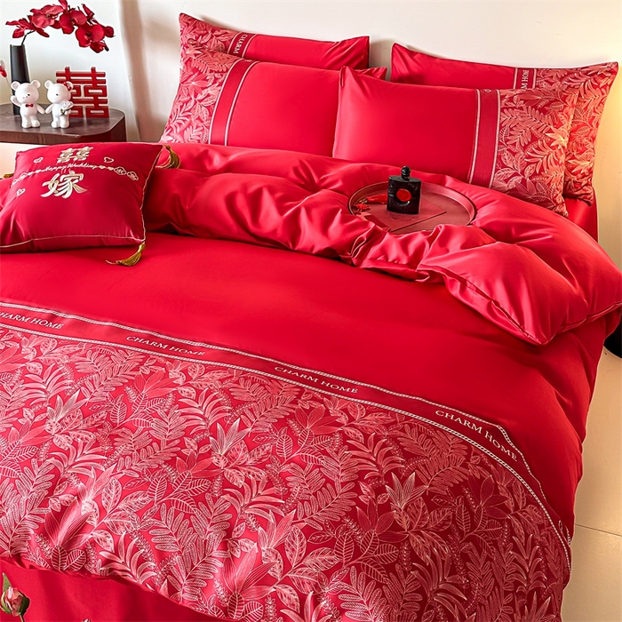 91家纺网 家纺一手货源 找家纺 笙意家纺2025新款水洗冰丝婚庆四件套 永恒之恋