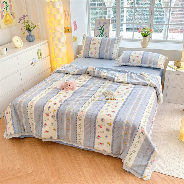 91家纺网 家纺一手货源 找家纺 被窝家纺 2025新款全棉花边大豆夏被四件套 安暖入夏