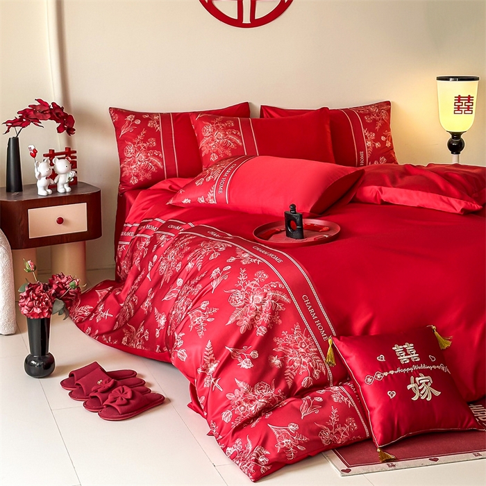 91家纺网 家纺一手货源 找家纺 笙意家纺2025新款水洗冰丝婚庆四件套 锦上添花