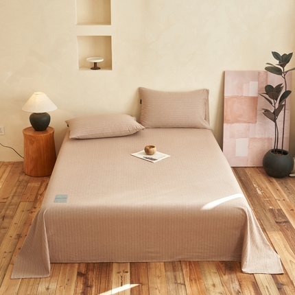 寐绸家纺 2025新款双层纱人字斜提花单床单 人字斜床单-浅驼