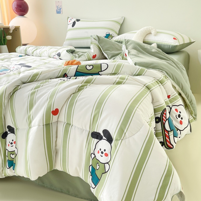 91家纺网 家纺一手货源 找家纺 宜家坊 2025新款水洗棉糯小棉夏被夏被四件套四季被春秋被单人学生双人被子被芯 条纹狗